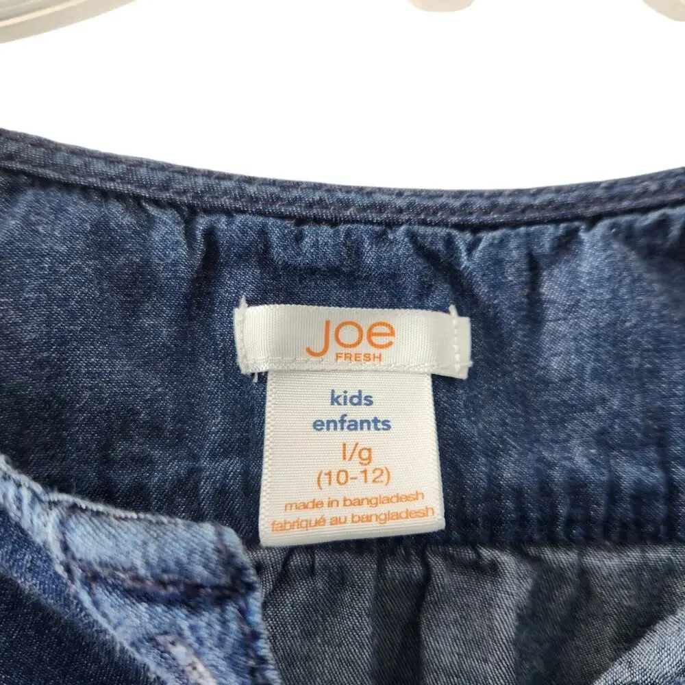 Joe Fresh Girls Denim Jean Tunic Large 10-12 Kids Top Shirt 100% cotton